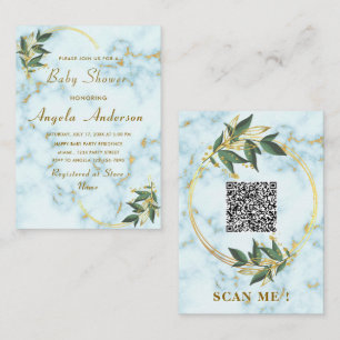 QR Code Gold Marble Baby Shower Invitations