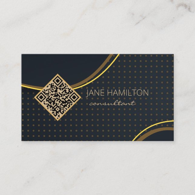 QR Code Gold Modern Business Card (Front)