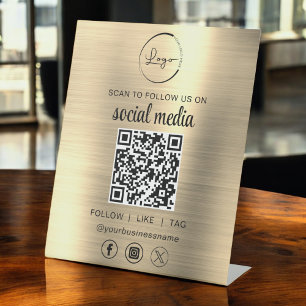 QR Code Gold Scan To Follow Us on Social Network Pedestal Sign