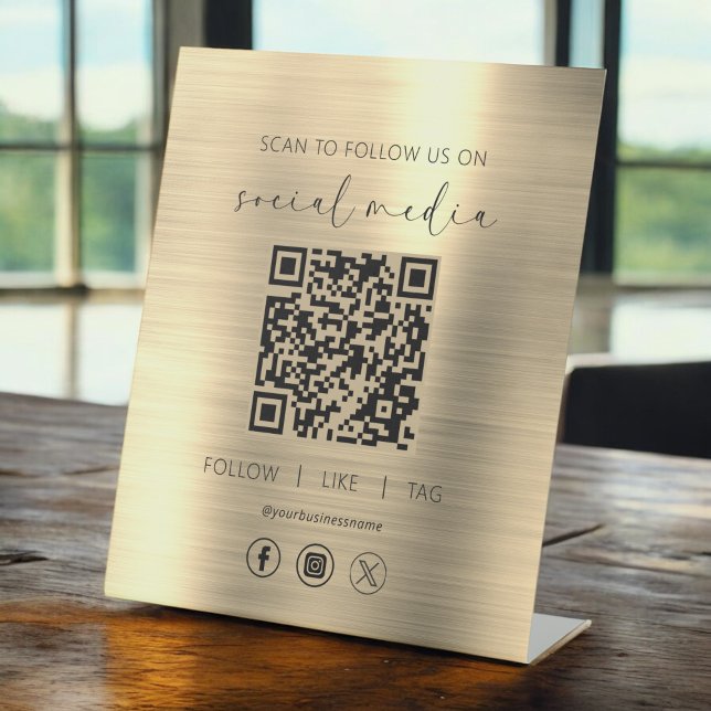 QR Code Gold Scan To Follow Us on Social Network Pedestal Sign (Creator Uploaded)