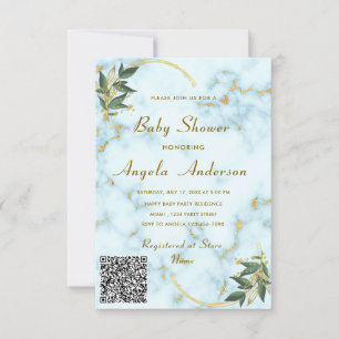 QR Code Gold White Marble Baby Shower Invitation