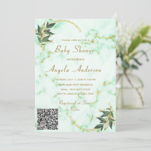QR Code Gold White Marble Baby Shower Invitation