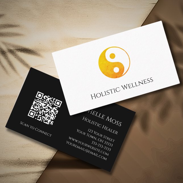 QR code Gold Yin Yang Symbol Healing Wellness  Business Card (Creator Uploaded)