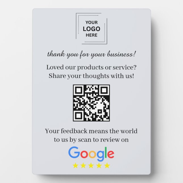 QR Code Google Review Easel Display Style Plaque (Front)