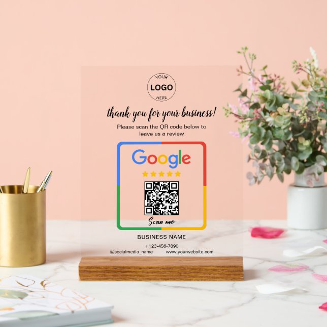Qr Code Google Reviews Business Logo Acrylic Sign (Wedding)