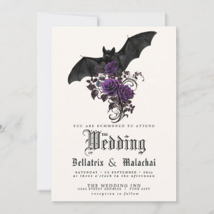 QR Code Goth Bat Deep Amethyst Purple Roses Invitation