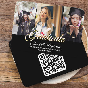 QR Code Graduation Announcement Card w/ 3 Photos