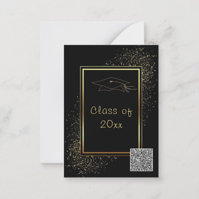 QR Code Graduation Invitations Black Gold Design (Back)