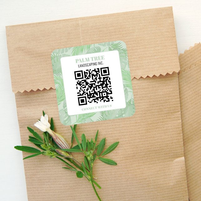 QR Code Green Palm Leaves  Square Sticker (Creator Uploaded)