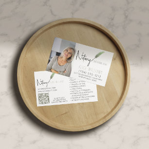 QR Code Green & White Minimalist Notary Photo Business Card