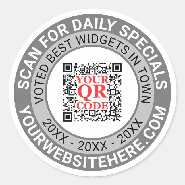 QR Code Grey Business Marketing Simple Promo Classic Round Sticker (Front)
