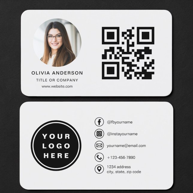 QR Code Grey Photo Business Card (Creator Uploaded)