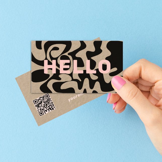 QR Code Groovy Black Light Pink Kraft Business Card (Creator Uploaded)