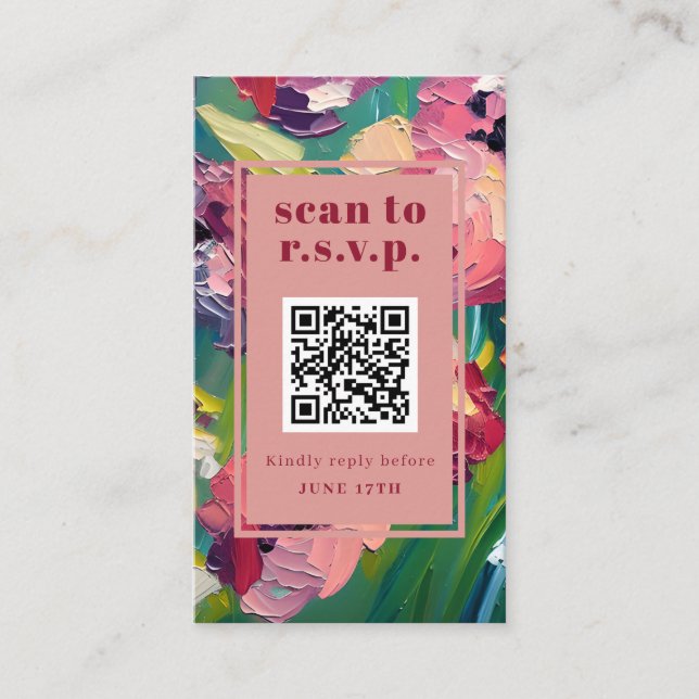 QR Code Groovy Deco Painting Wedding RSVP  Enclosure Card (Front)