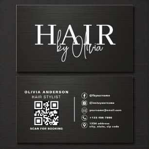 QR Code Hair Stylist Metallic Typography Business Card