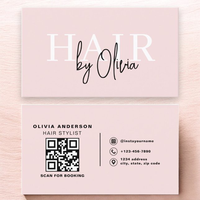 QR Code Hair Stylist Modern Typography  Business Card (Creator Uploaded)