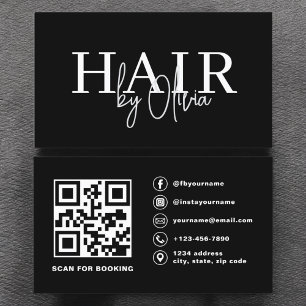 QR Code Hair Stylist Modern Typography Business Card