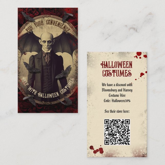 QR Code Halloween Costume Website Creepy Nosferatu Enclosure Card (Front/Back)