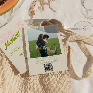 QR Code Hand Drawn Colourful Retro Photo Wedding Invitation