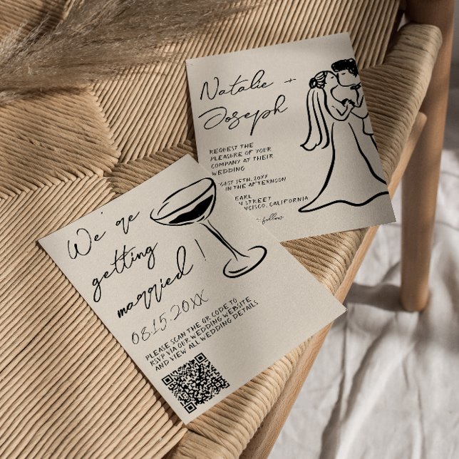 QR Code Hand Drawn Written Couple Quirky Wedding  Invitation (Creator Uploaded)