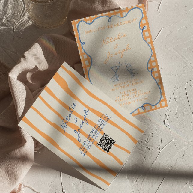 QR Code Hand Painted Whimsical Colourful Wedding Invitation (Creator Uploaded)