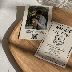 QR Code Hand Written Drawn Cake Photo Wedding Invitation