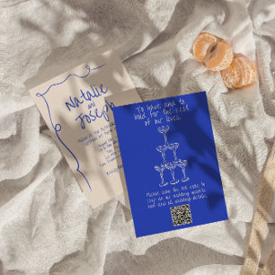 QR Code Hand Written Drawn Modern Unique Wedding Invitation
