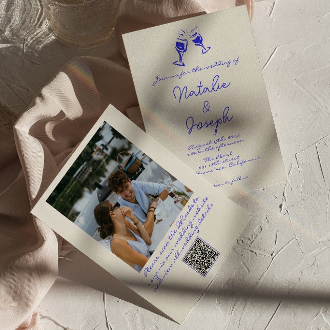 QR Code Hand Written Drawn Quirky Photo Wedding Invitation (Creator Uploaded)