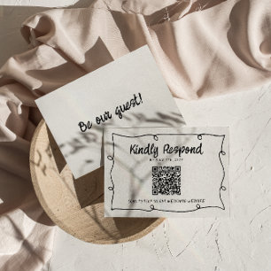QR Code Hand Written Retro Frame Modern Wedding RSVP Card