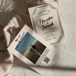 QR Code Hand Written Scribble Modern Photo Wedding Invitation
