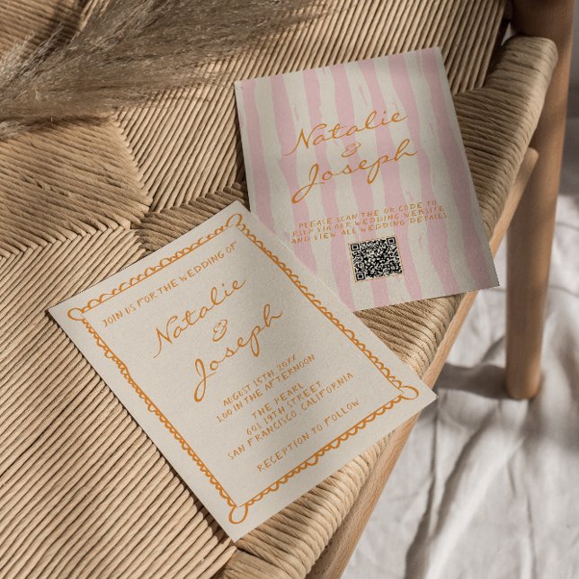 QR Code Hand Written Whimsical Colourful Wedding Invitation (Creator Uploaded)