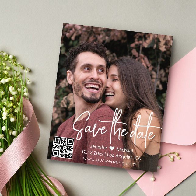qr code handwriting couple photo save the date   flyer (Creator Uploaded)