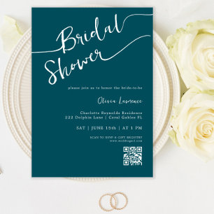QR Code Handwritten Minimalist Bridal Shower Invitation