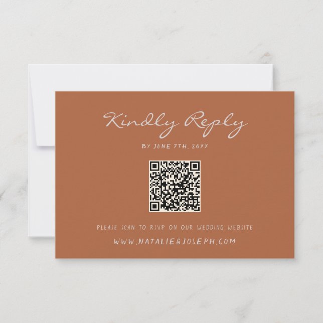 QR Code Handwritten Pinstripes Fall Online Wedding RSVP Card (Front)