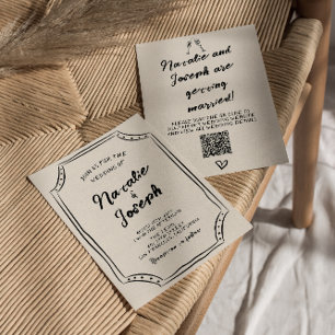 QR Code Handwritten Scribble Unique Quirky Wedding Invitation