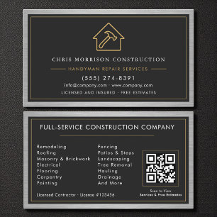 QR Code Handyman Metal Construction Black Gold Business Card