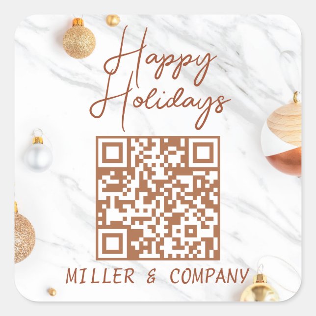 QR Code Happy Holidays Christmas Modern Corporate Square Sticker (Front)