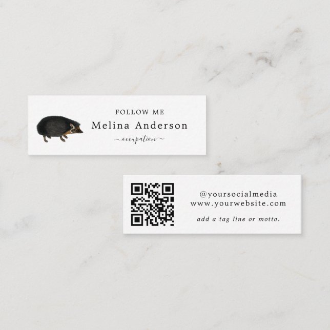 QR Code Hedgehog Social Media   Mini Business Card (Front/Back)