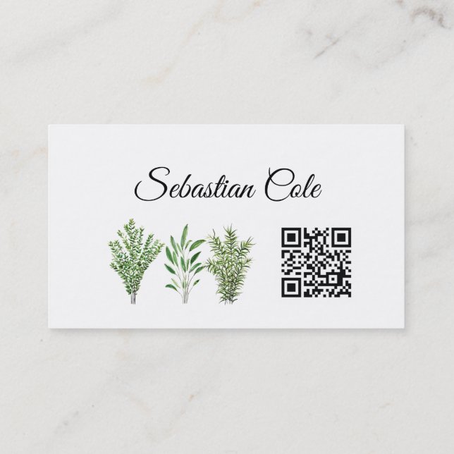 QR Code Herbs Culinary Chef Caterer Restaurant Business Card (Back)