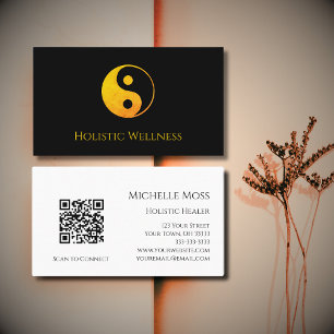 QR code Holistic Healer Wellness Gold Yin Yang  Business Card