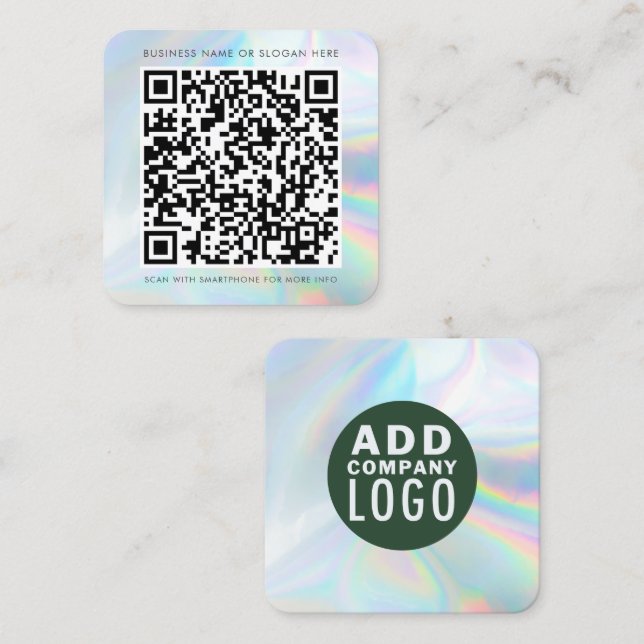 QR Code Holographic Company Logo Square Business Card (Front/Back)