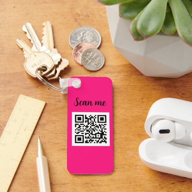 QR Code Hot Pink Elegant Business Company Key Ring (Desk)
