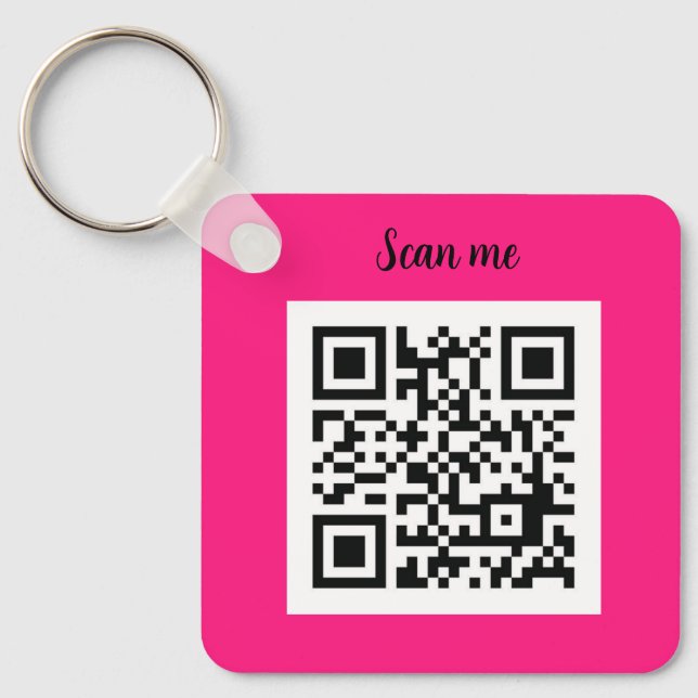 QR Code Hot Pink Elegant Business Key Ring (Front)