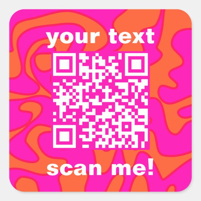 QR Code Hot Pink Orange Bright Modern Square Sticker (Front)