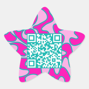 QR Code Hot Pink Teal Bright Modern Cool Star Sticker