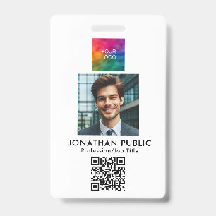 QR Code ID Card Employee Photo Company Logo Badge