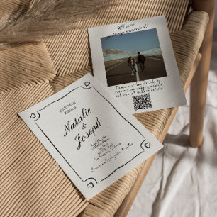 QR Code Illustrated Hand Drawn Photo Wedding Invitation