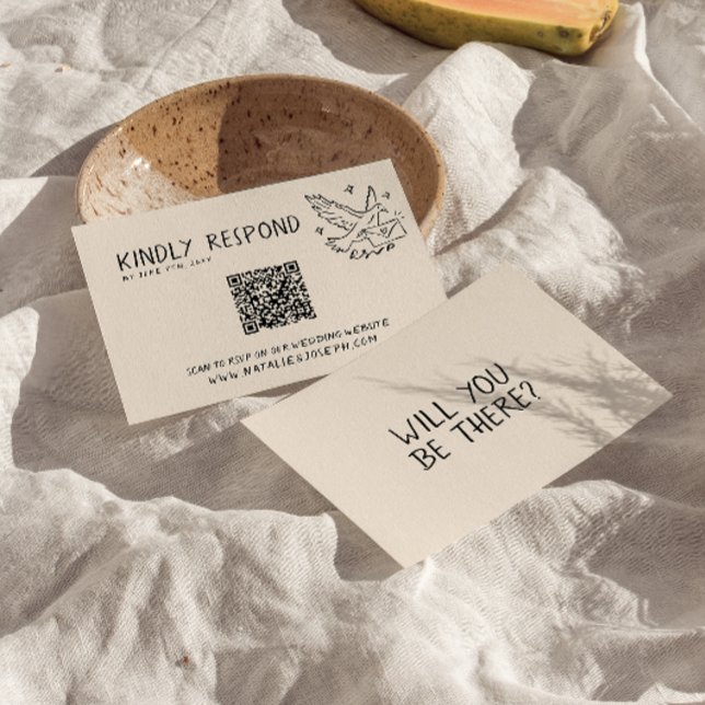 QR Code Illustrated Retro Handwritten Fun Wedding RSVP Card (Creator Uploaded)