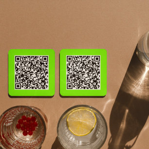  QR code in fluorescent  green   Square Paper Coaster