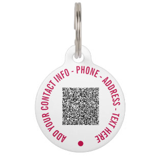 QR Code Info and Text Name Pet ID Tag Choose Colou